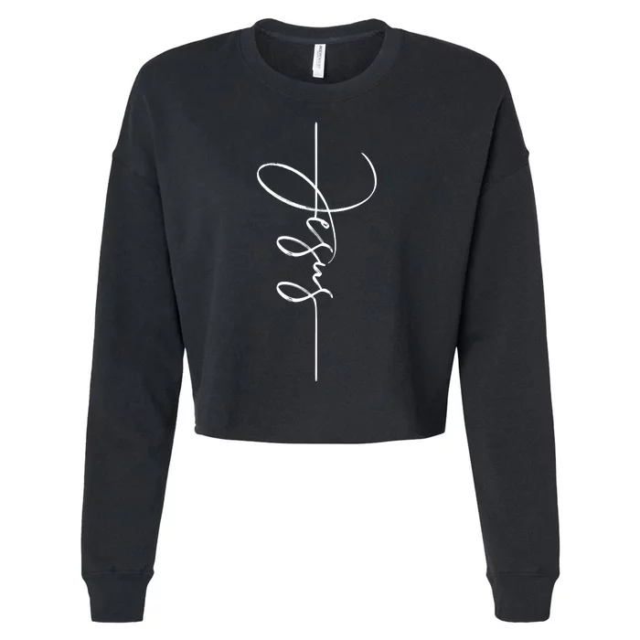 Jesus Signature Cross Script Christ Easter Cropped Pullover Crew