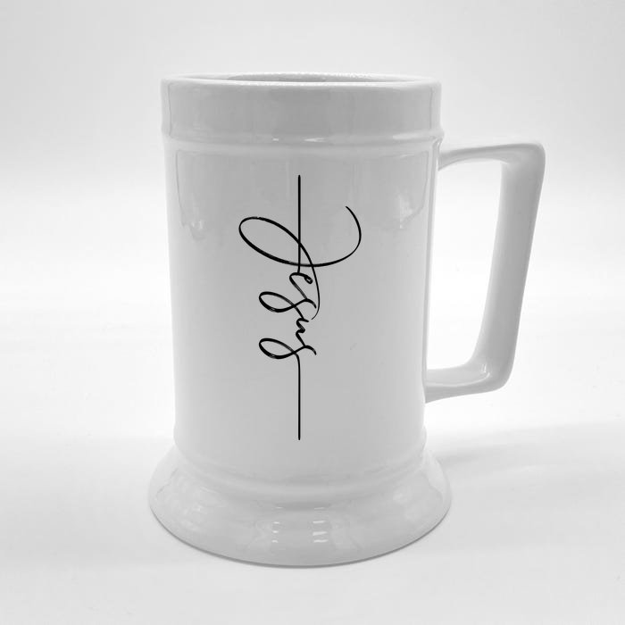 Jesus Signature Cross Script Christ Easter Front & Back Beer Stein