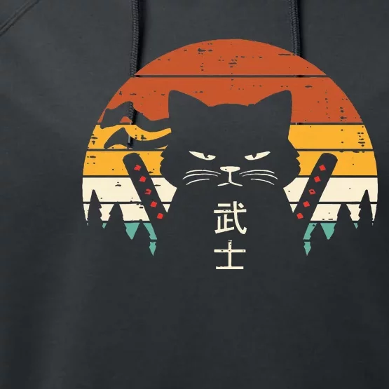 Japanese Samurai Cat Warrior Retro Ninja Performance Fleece Hoodie