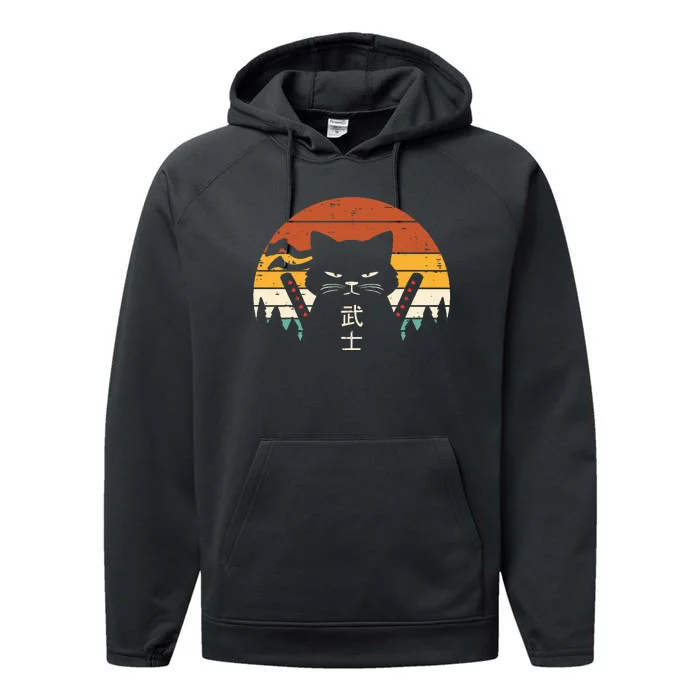 Japanese Samurai Cat Warrior Retro Ninja Performance Fleece Hoodie