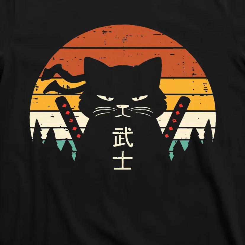 Japanese Samurai Cat Warrior Retro Ninja T-Shirt