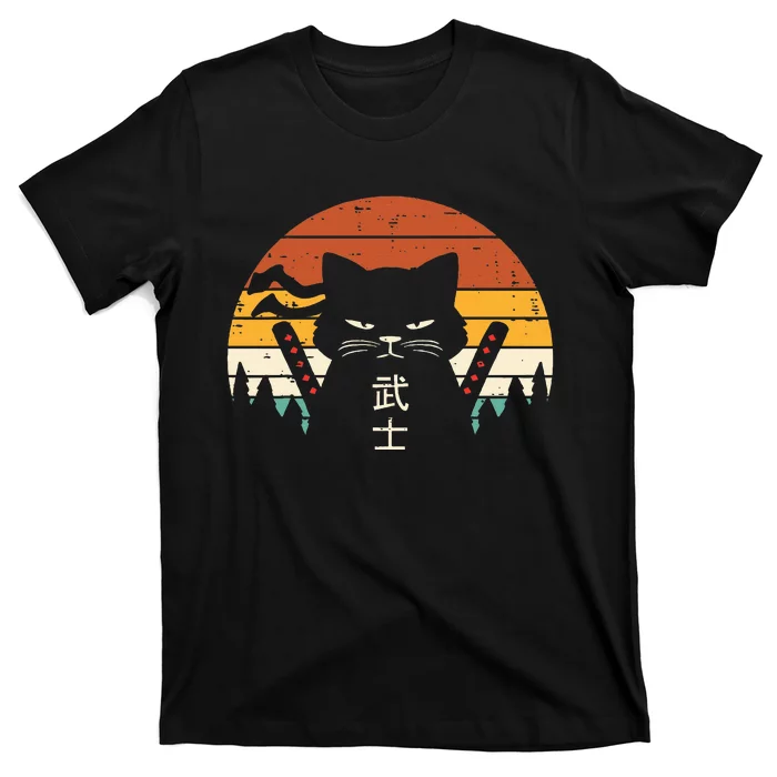 Japanese Samurai Cat Warrior Retro Ninja T-Shirt