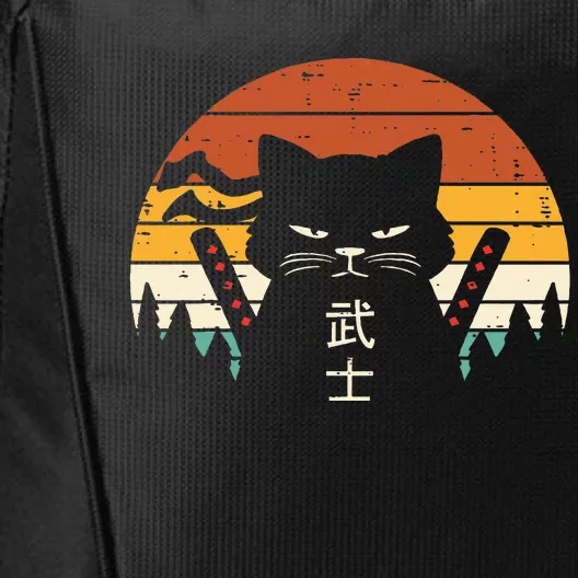 Japanese Samurai Cat Warrior Retro Ninja City Backpack