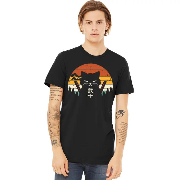 Japanese Samurai Cat Warrior Retro Ninja Premium T-Shirt