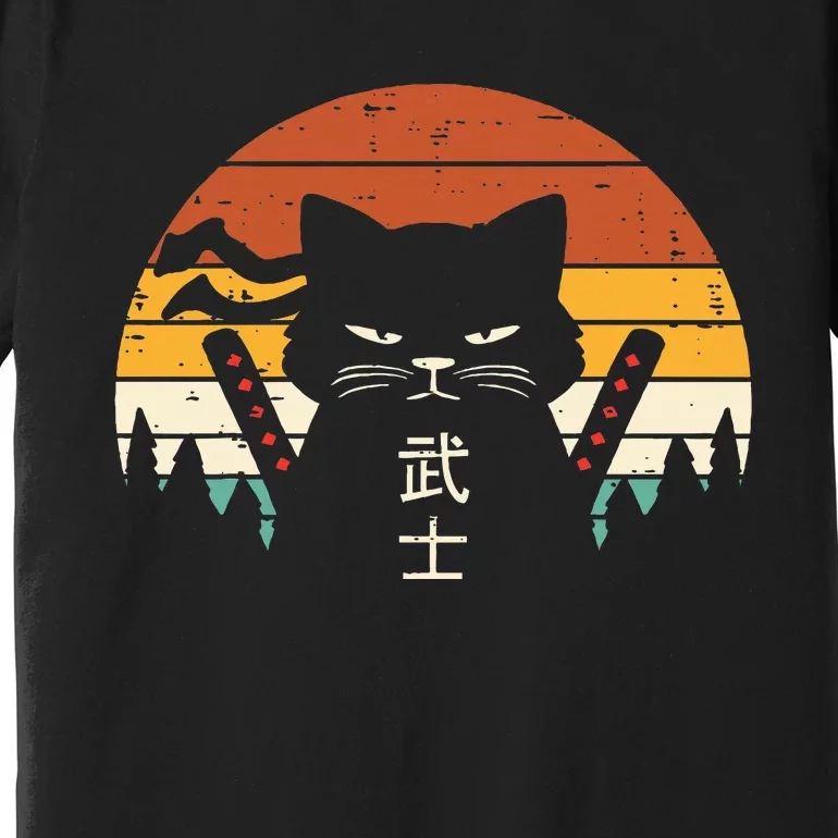 Japanese Samurai Cat Warrior Retro Ninja Premium T-Shirt