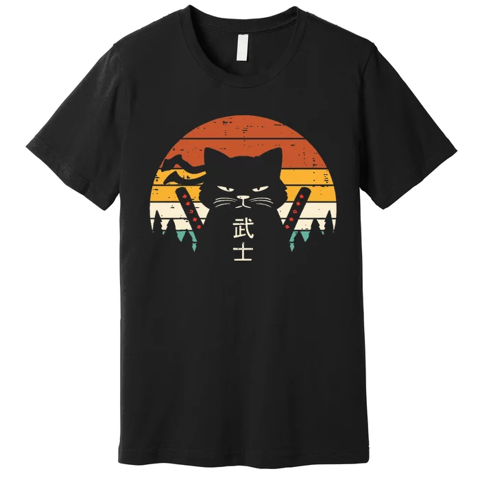 Japanese Samurai Cat Warrior Retro Ninja Premium T-Shirt