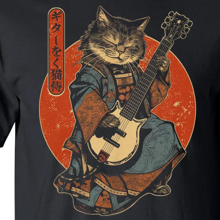 Japanese Samurai Cat Playing The Electric Guitar Tall T-Shirt