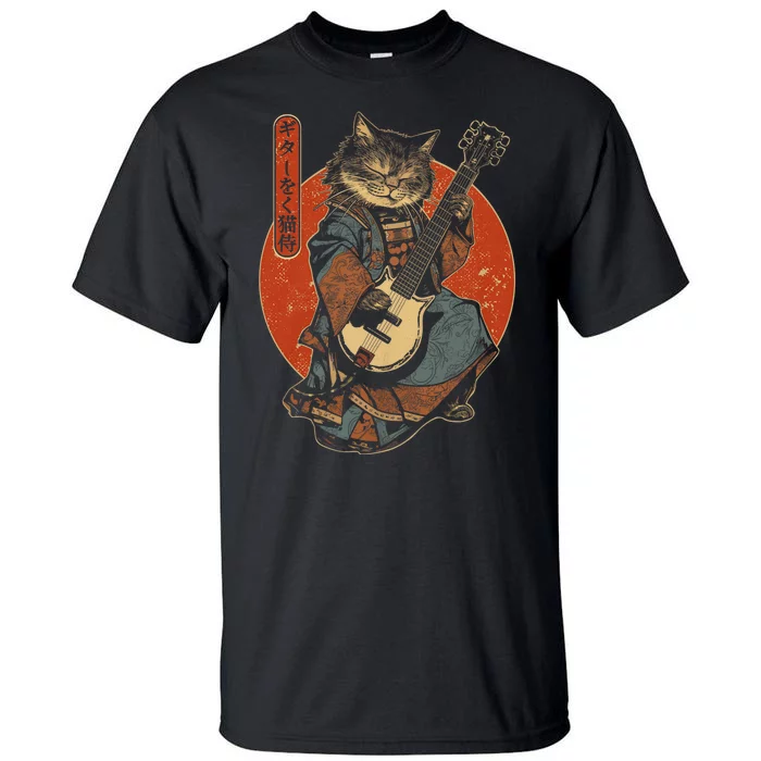 Japanese Samurai Cat Playing The Electric Guitar Tall T-Shirt