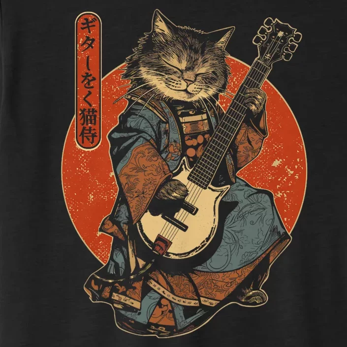 Japanese Samurai Cat Playing The Electric Guitar ChromaSoft Performance T-Shirt