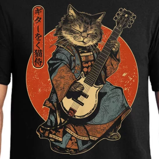 Japanese Samurai Cat Playing The Electric Guitar Pajama Set