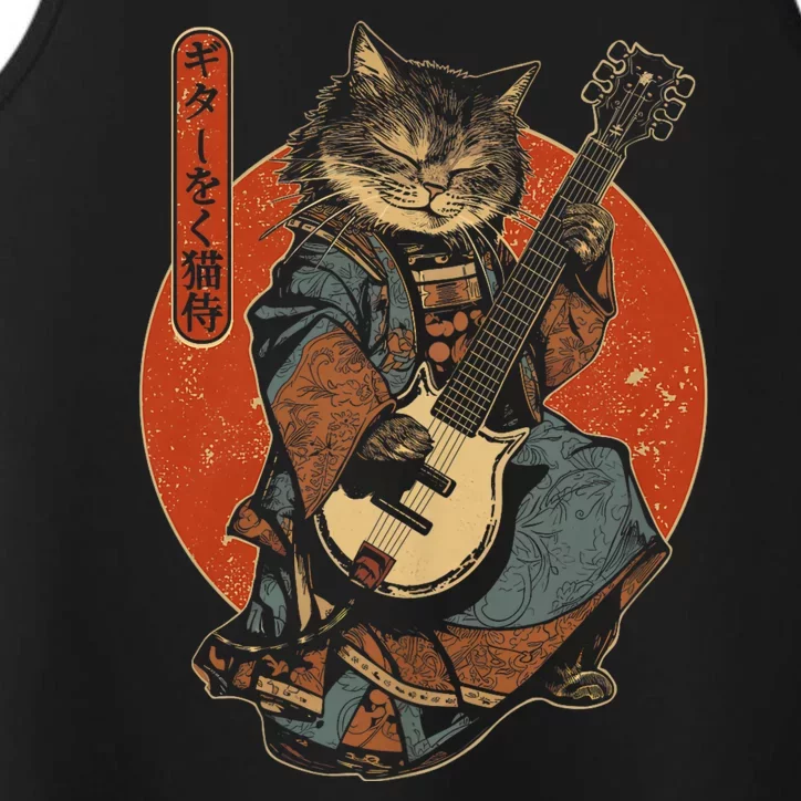 Japanese Samurai Cat Playing The Electric Guitar Performance Tank