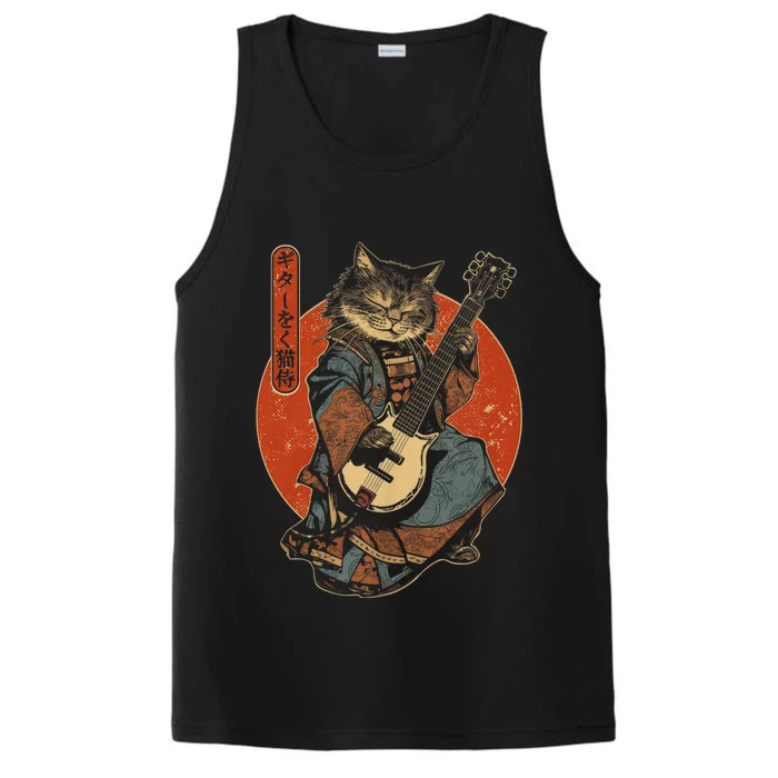 Japanese Samurai Cat Playing The Electric Guitar Performance Tank