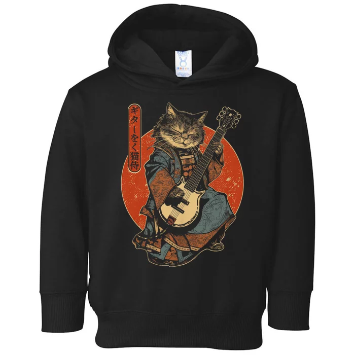 Japanese Samurai Cat Playing The Electric Guitar Toddler Hoodie