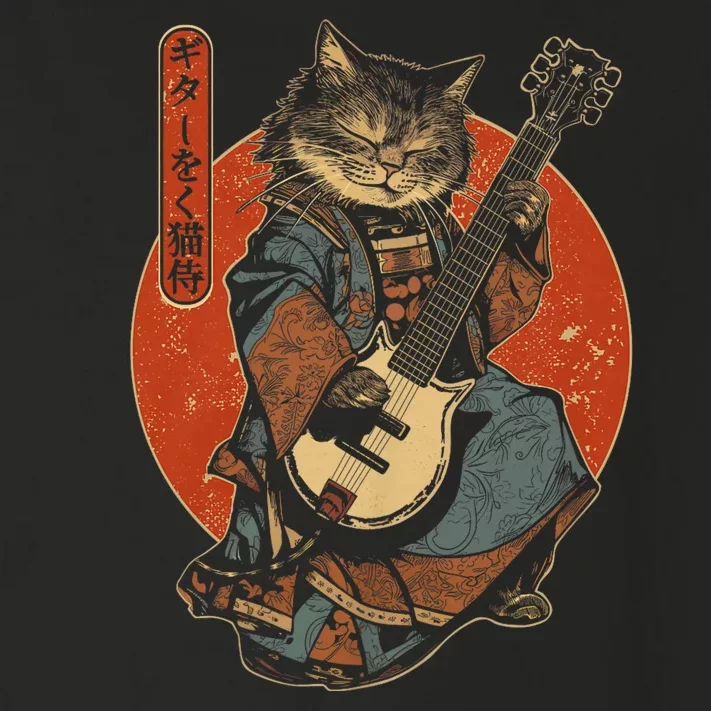 Japanese Samurai Cat Playing The Electric Guitar Toddler Long Sleeve Shirt