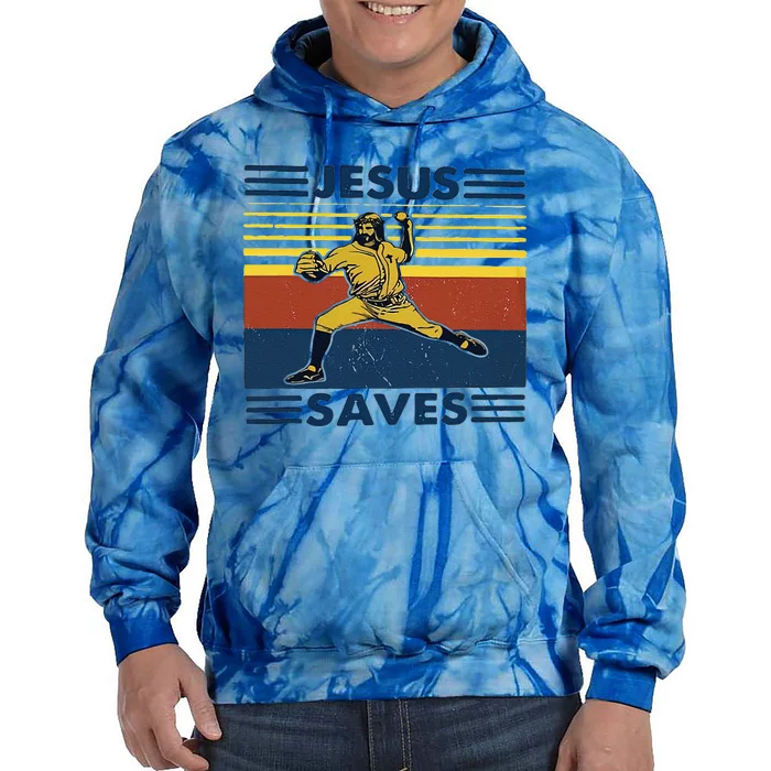 Jesus Save Funny Retro Baseball Tie Dye Hoodie