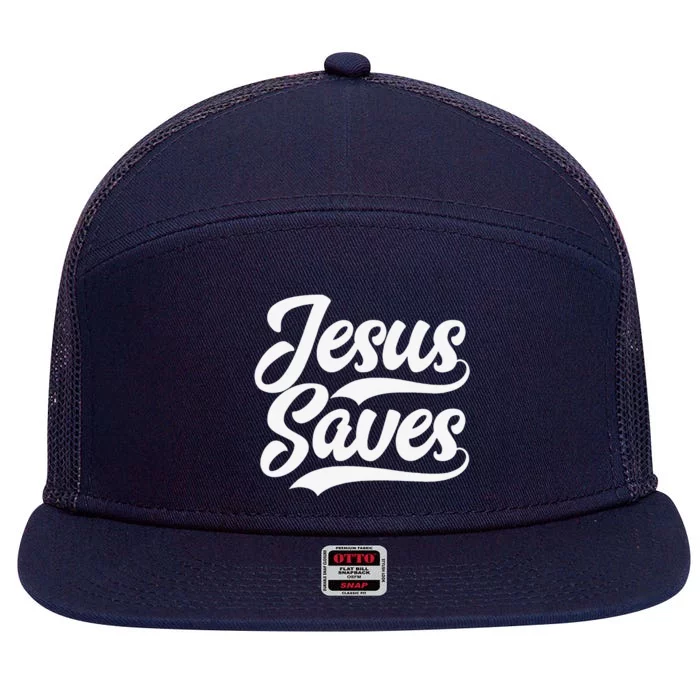 Jesus Saves Faith Based Quote Christian 7 Panel Mesh Trucker Snapback Hat