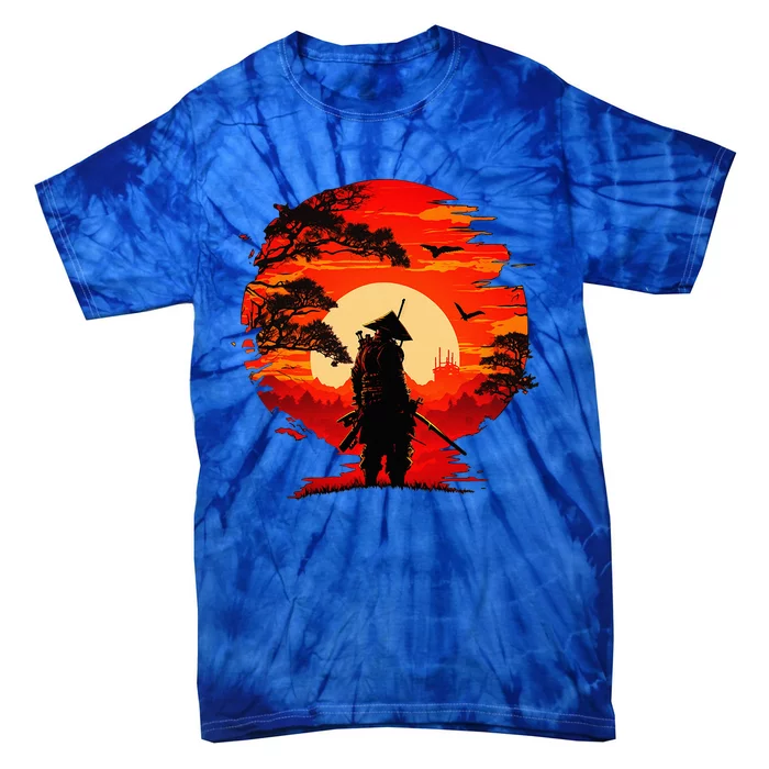 Japanese Samurai Fighter Martial Arts Retro Sunset Tie-Dye T-Shirt