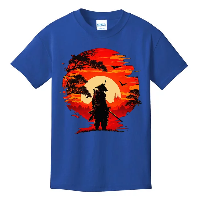 Japanese Samurai Fighter Martial Arts Retro Sunset Kids T-Shirt