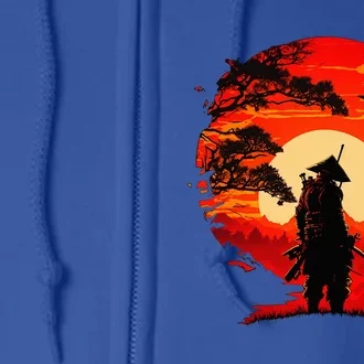 Japanese Samurai Fighter Martial Arts Retro Sunset Full Zip Hoodie