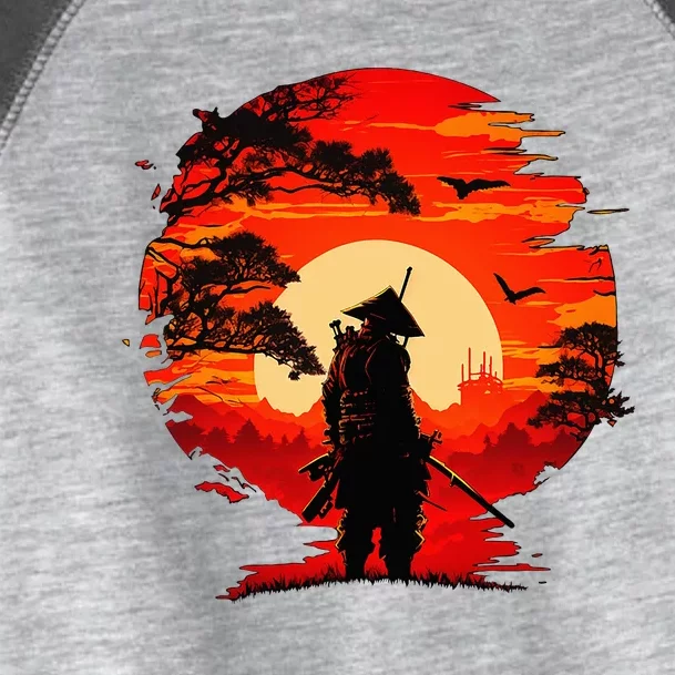 Japanese Samurai Fighter Martial Arts Retro Sunset Toddler Fine Jersey T-Shirt