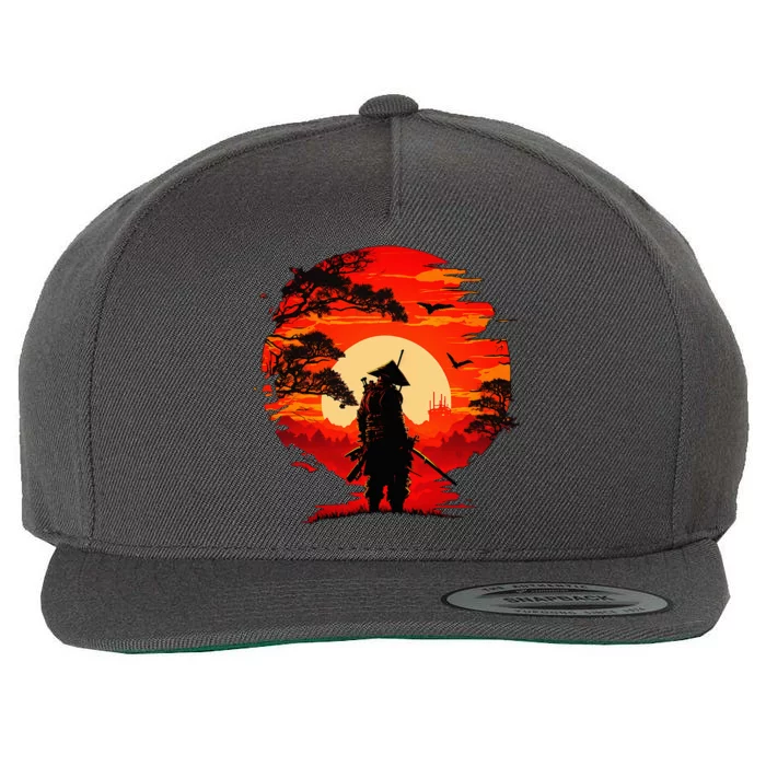 Japanese Samurai Fighter Martial Arts Retro Sunset Wool Snapback Cap