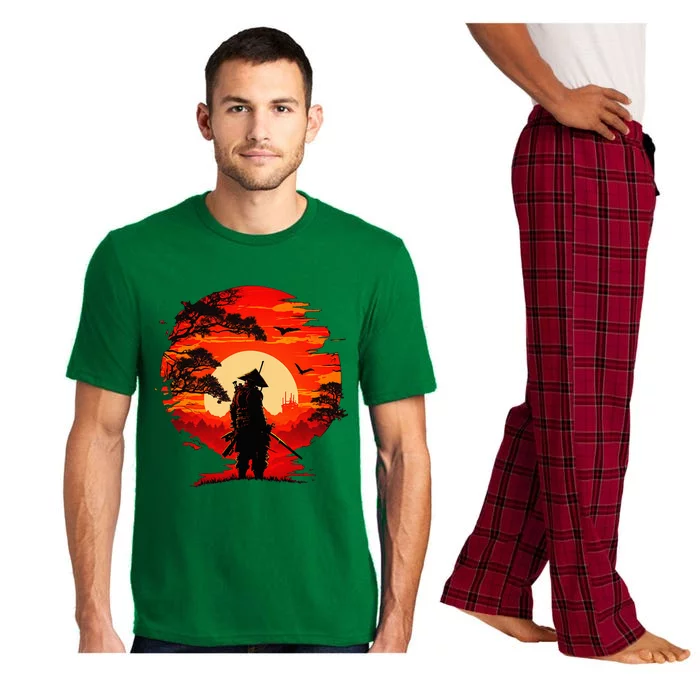 Japanese Samurai Fighter Martial Arts Retro Sunset Pajama Set