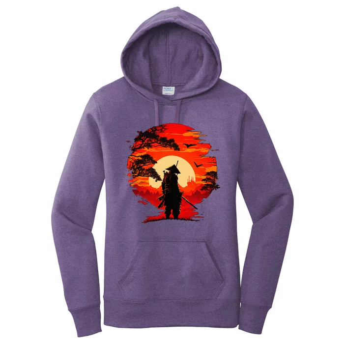 Japanese Samurai Fighter Martial Arts Retro Sunset Women's Pullover Hoodie