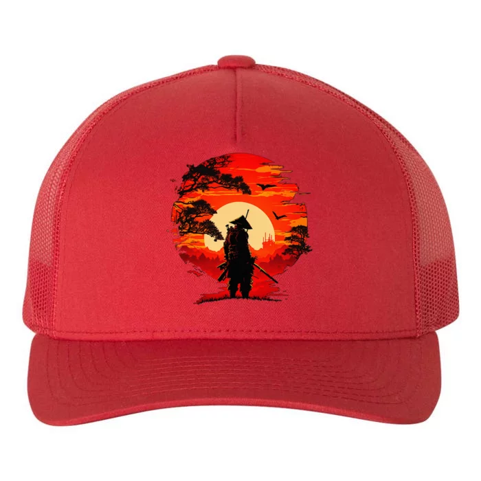 Japanese Samurai Fighter Martial Arts Retro Sunset Yupoong Adult 5-Panel Trucker Hat