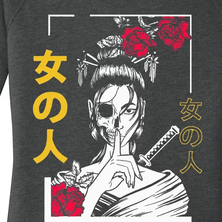 Japanese Samurai Floral Warrior Geisha Woman Women's Perfect Tri Tunic Long Sleeve Shirt