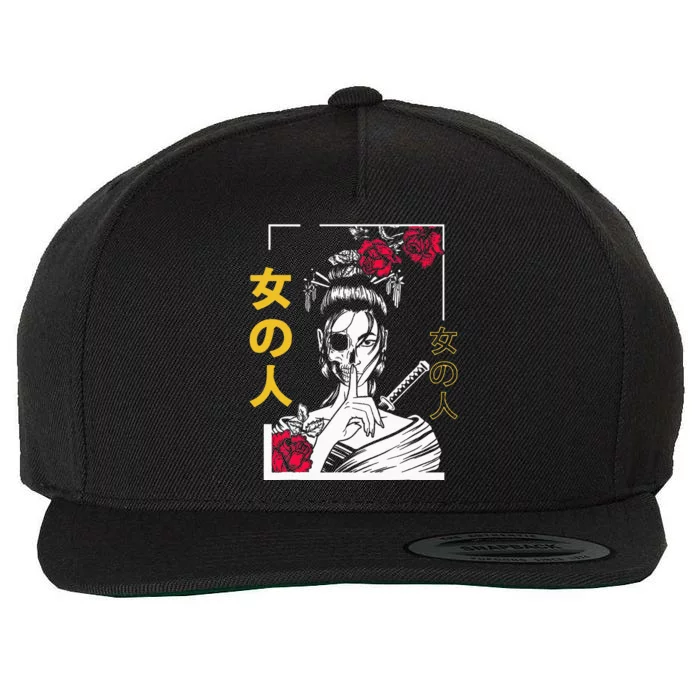 Japanese Samurai Floral Warrior Geisha Woman Tokyo Anime Wool Snapback Cap