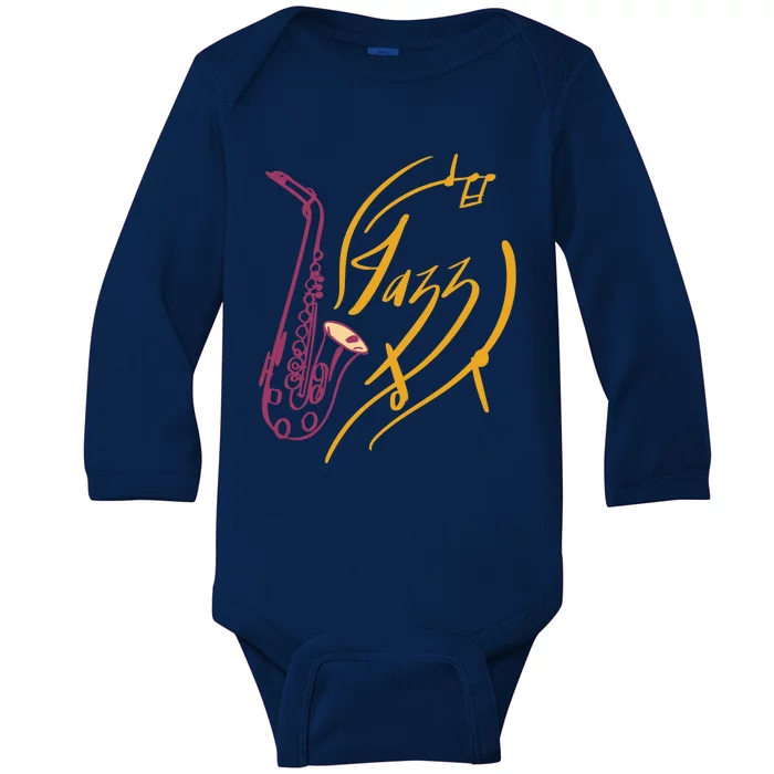 Jazz Saxophone For Jazz Music Lover Sax Musician Great Gift Baby Long Sleeve Bodysuit