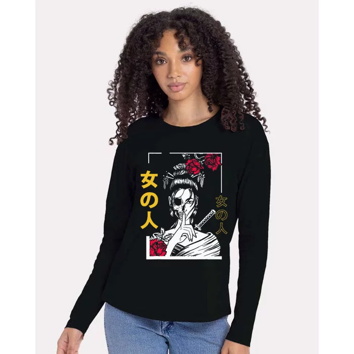 Japanese Samurai Floral Warrior Geisha Tokyo Anime Womens Cotton Relaxed Long Sleeve T-Shirt