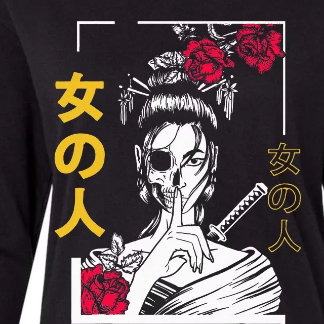 Japanese Samurai Floral Warrior Geisha Tokyo Anime Womens Cotton Relaxed Long Sleeve T-Shirt