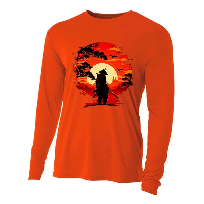 Japanese Samurai Fighter Martial Sunset Cooling Performance Long Sleeve Crew