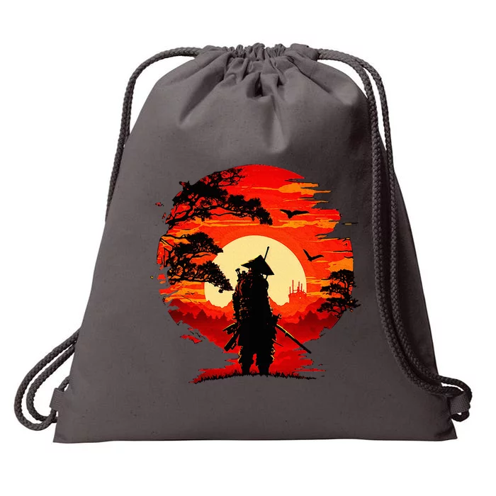 Japanese Samurai Fighter Martial Sunset Drawstring Bag