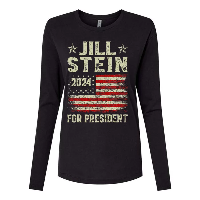 Jill Stein For President 2024 Green Party USA Flag Vintage Womens Cotton Relaxed Long Sleeve T-Shirt