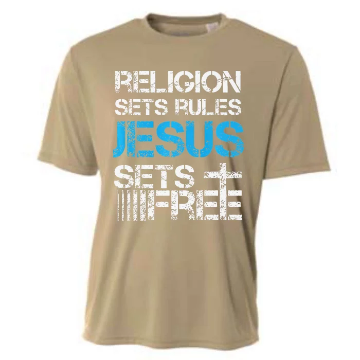 Jesus Sets Free Religion Sets Rules Christian Premium Cooling Performance Crew T-Shirt