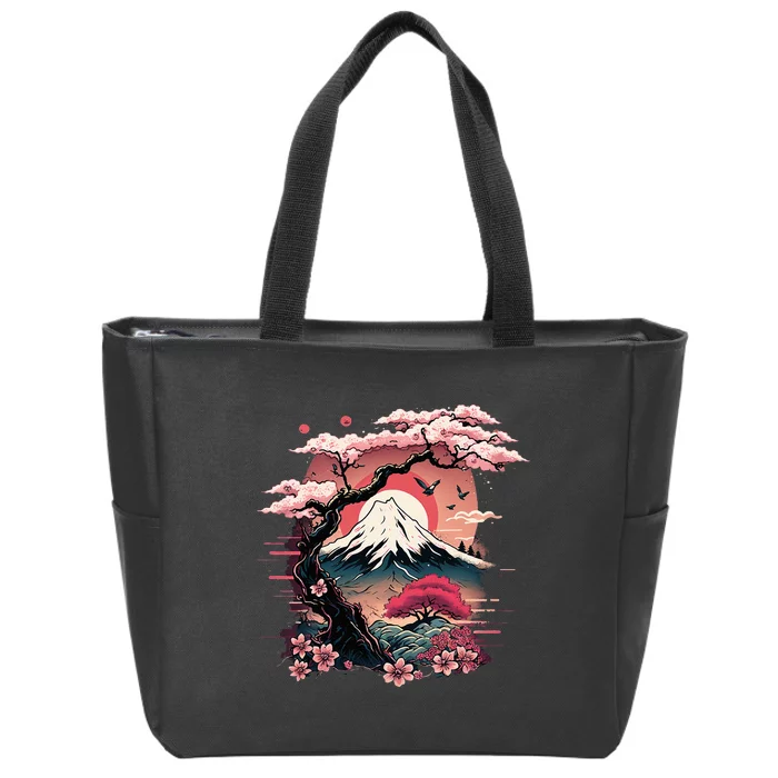 Japanese Sakura Garden Geisha Mount Fuji Cherry Blossom Zip Tote Bag