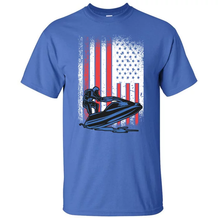 Jet Ski Gift American Flag Jet Ski Lover Water Sports Gift Tall T-Shirt