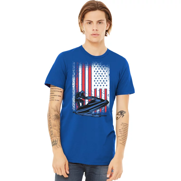 Jet Ski Gift American Flag Jet Ski Lover Water Sports Gift Premium T-Shirt