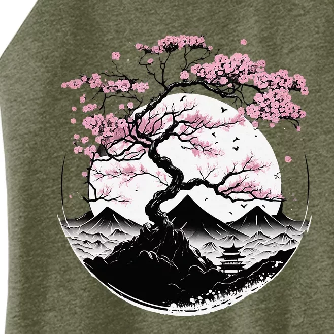 Japanese Sakura Garden Geisha Mount Fuji Cherry Blossom Women’s Perfect Tri Rocker Tank