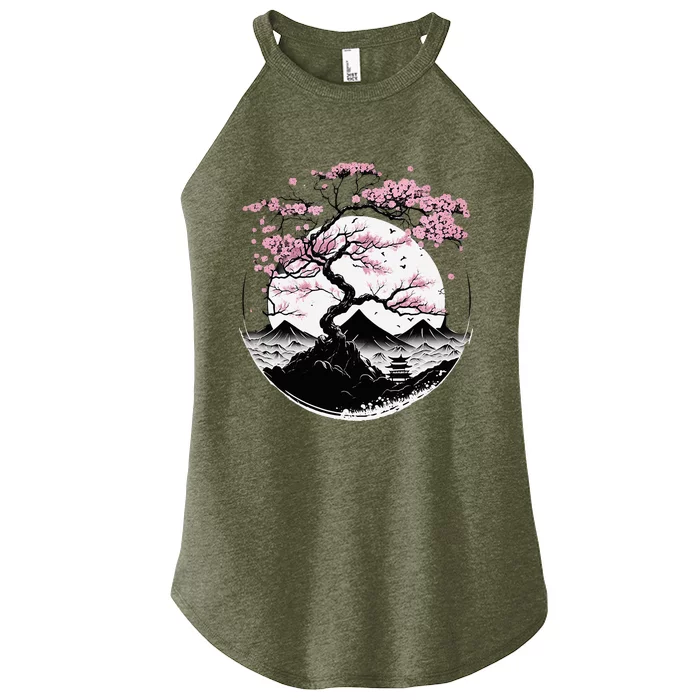 Japanese Sakura Garden Geisha Mount Fuji Cherry Blossom Women’s Perfect Tri Rocker Tank