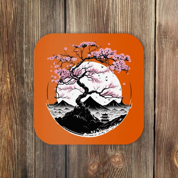 Japanese Sakura Garden Geisha Mount Fuji Cherry Blossom Coaster