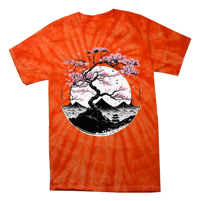 Japanese Sakura Garden Geisha Mount Fuji Cherry Blossom Tie-Dye T-Shirt