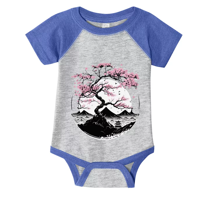 Japanese Sakura Garden Geisha Mount Fuji Cherry Blossom Infant Baby Jersey Bodysuit