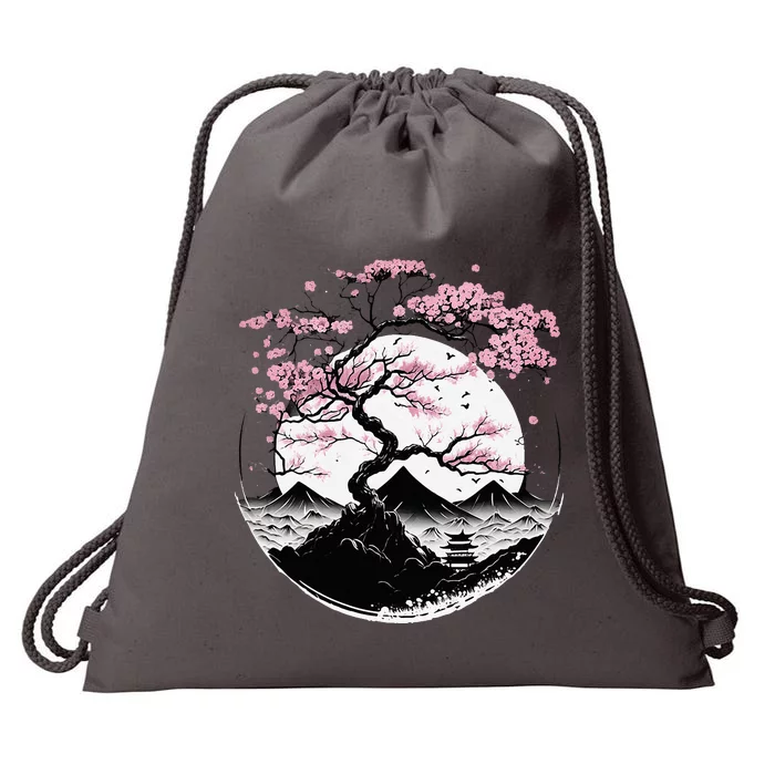 Japanese Sakura Garden Geisha Mount Fuji Cherry Blossom Drawstring Bag