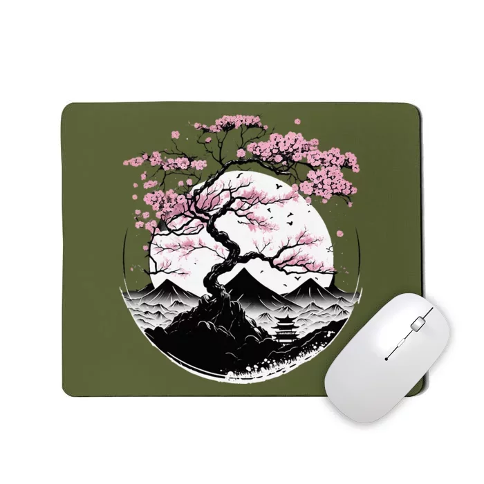 Japanese Sakura Garden Geisha Mount Fuji Cherry Blossom Mousepad