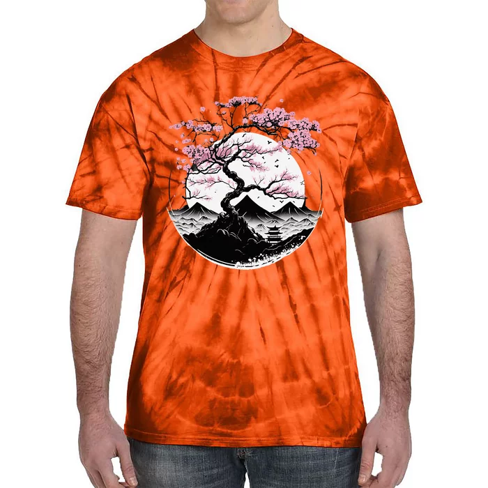 Japanese Sakura Garden Geisha Mount Fuji Cherry Blossom Tie-Dye T-Shirt