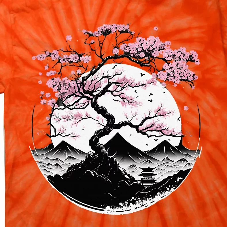 Japanese Sakura Garden Geisha Mount Fuji Cherry Blossom Tie-Dye T-Shirt