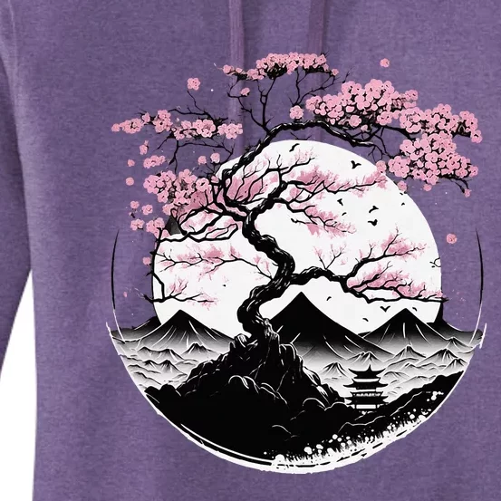 Japanese Sakura Garden Geisha Mount Fuji Cherry Blossom Women's Pullover Hoodie